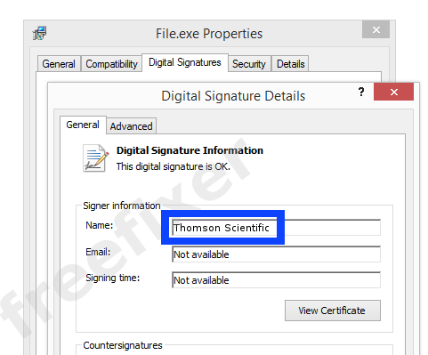 Screenshot of the Thomson Scientific certificate